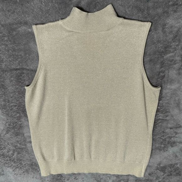 Villager Vintage 90s Shimmery Knit Sleeveless Layering Turtleneck Top L - Picture 5 of 5